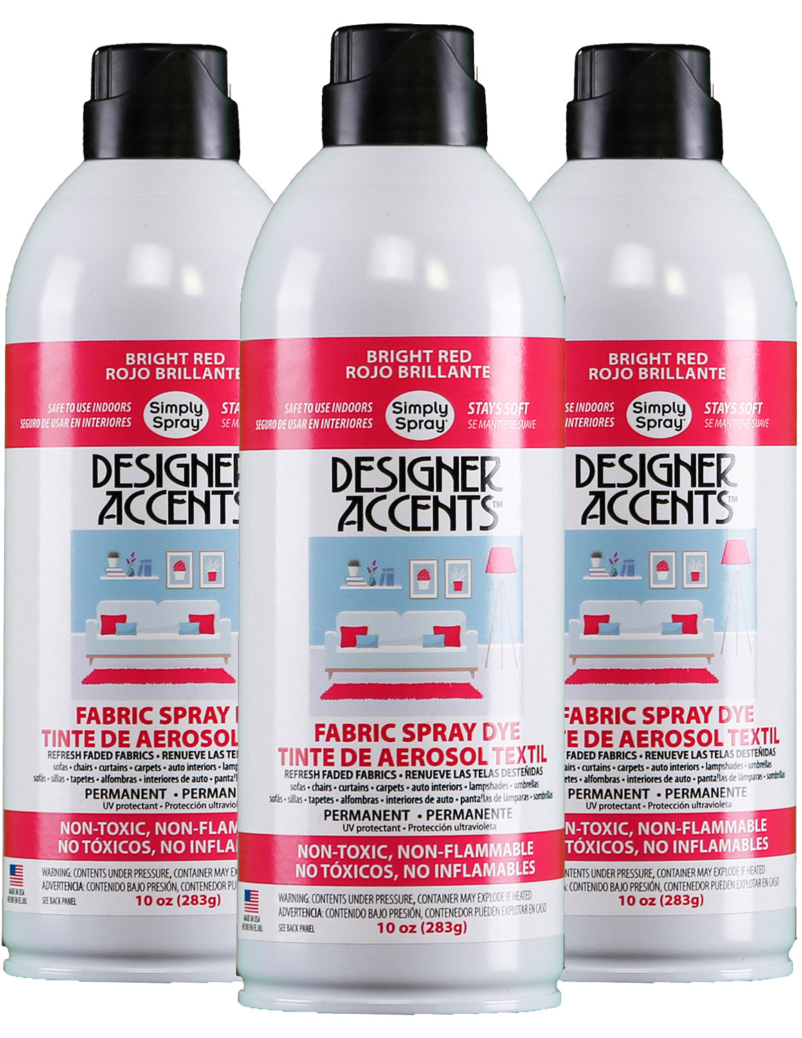 Designer Accents Fabric Paint Spray Dye by Simply Spray - Red 6 Pack