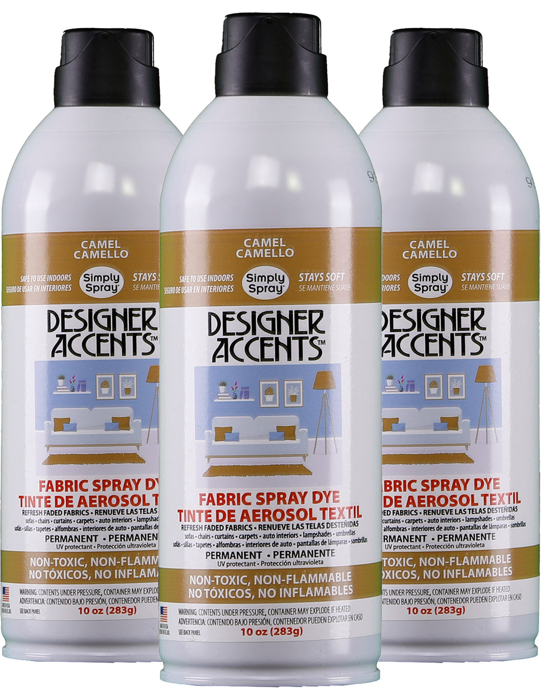 Three cans of simply spray camel brown fabric paint spray dye